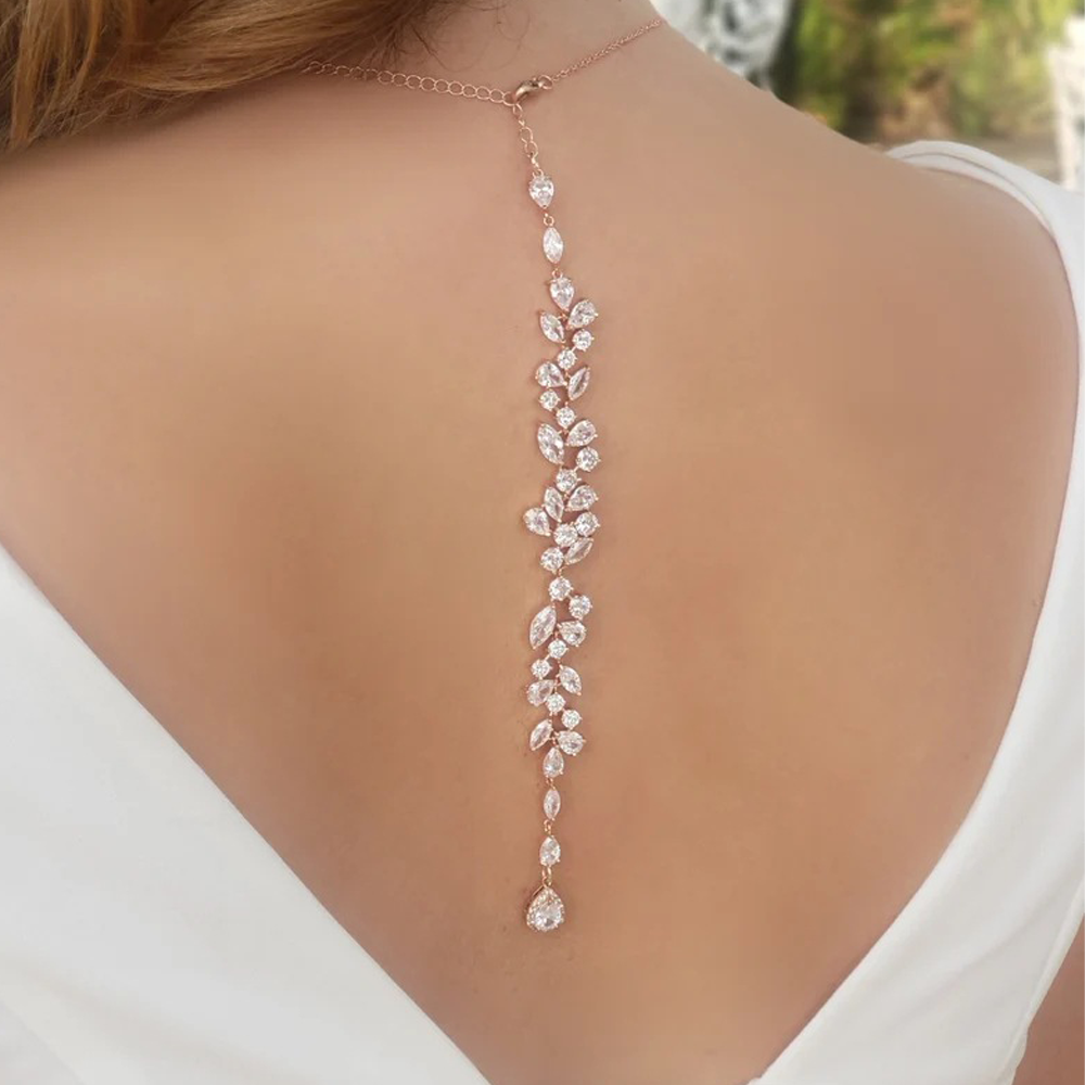 Body Jewelry Beach - Crystal Leaf Backdrop Necklace Rhinestone Bridal