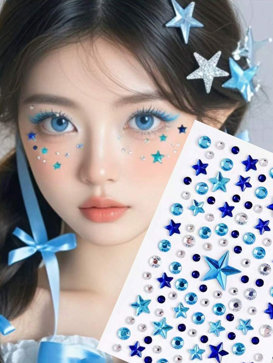 Blue Star And Crystal Face Gem – Body Jewelry Stickers Bewertung und Preis